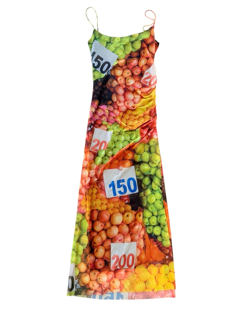 Zara Fruit Stand Ruched Mesh Strappy Maxi Dress size M 5039/201 Whimsy Maximal
